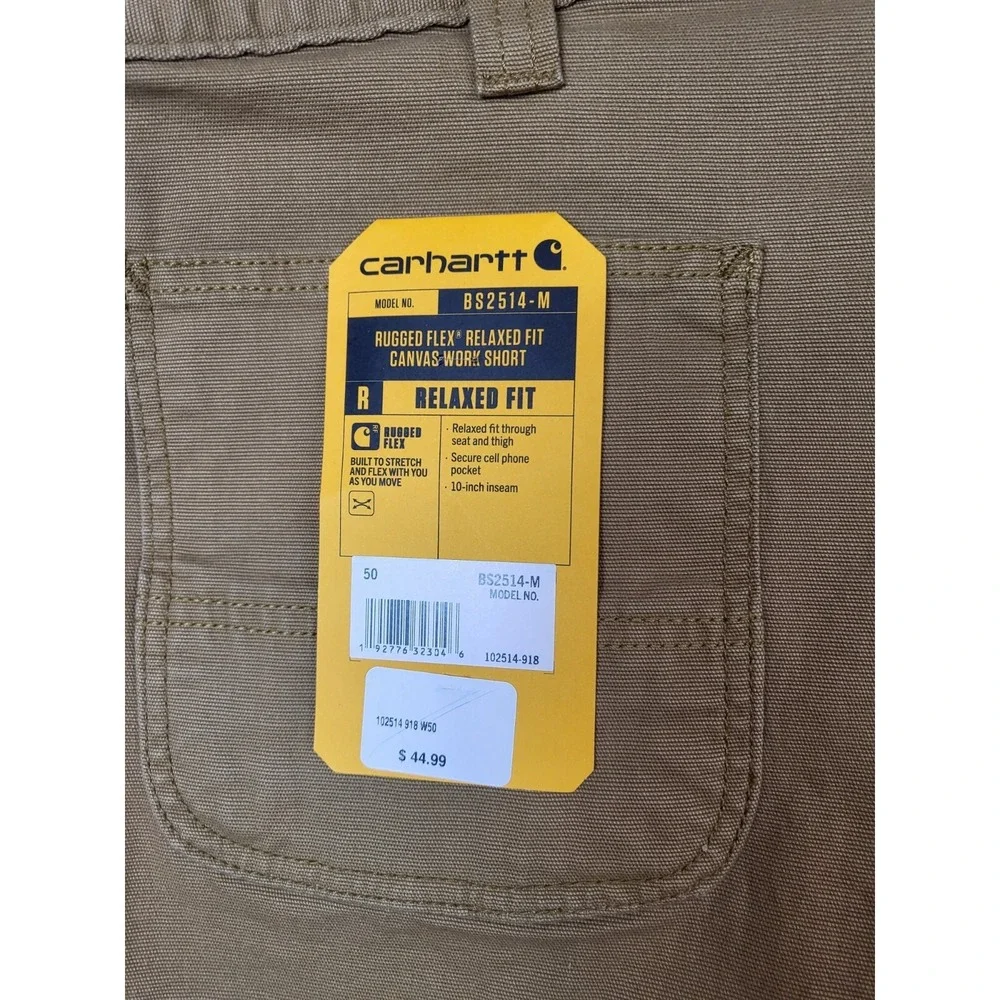 Carhartt Rugged Flex Relaxed Fit BROWN Canvas Work Shorts BS2514-M Size 50 - Picture 5 of 7
